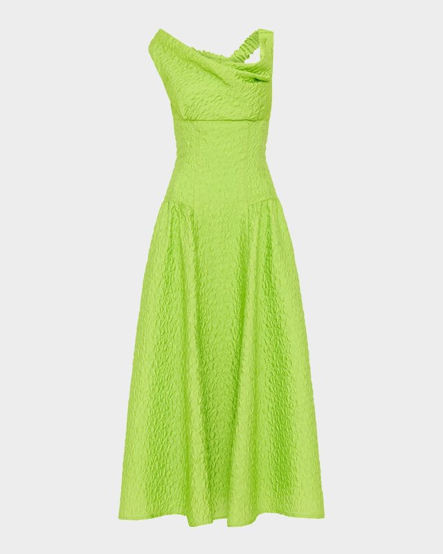 Elley Off-Shoulder Textured Drop-Waist Midi Dress